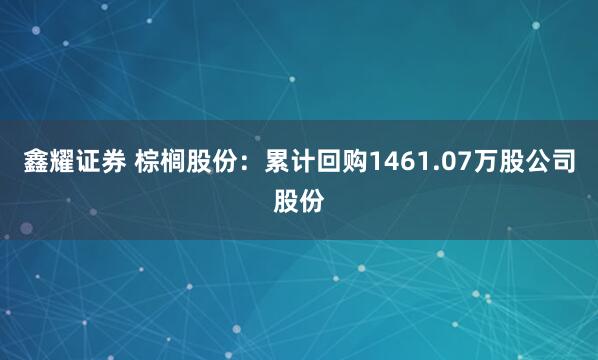 鑫耀证券 棕榈股份：累计回购1461.07万股公司股份