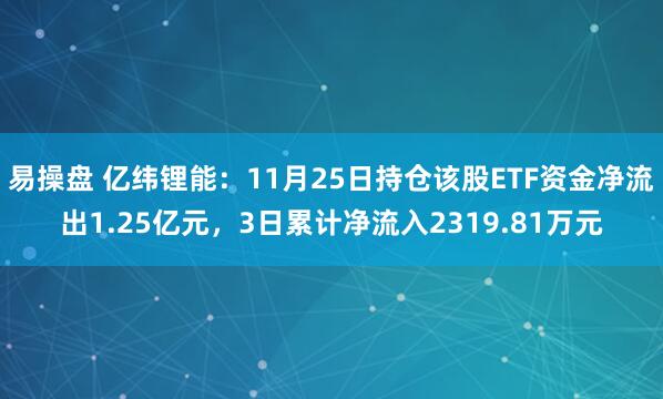 易操盘 亿纬锂能:11月25日持仓该股ETF资金净流出1.25亿元,3日累计净流入2319.81万元